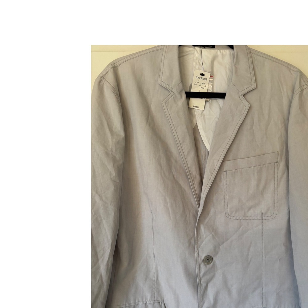 Express Mens Light Grey 100% Cotton 2-Button Blazer Jacket Size L NWT - Picture 2 of 9